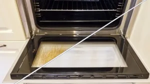 Kā notīrīt elektriskās krāsns durvis un noņemt taukus, izmantojot divus sastāvdaļas